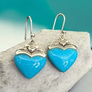 Sterling Silver Turquoise Heart Hook Dangle Earrings